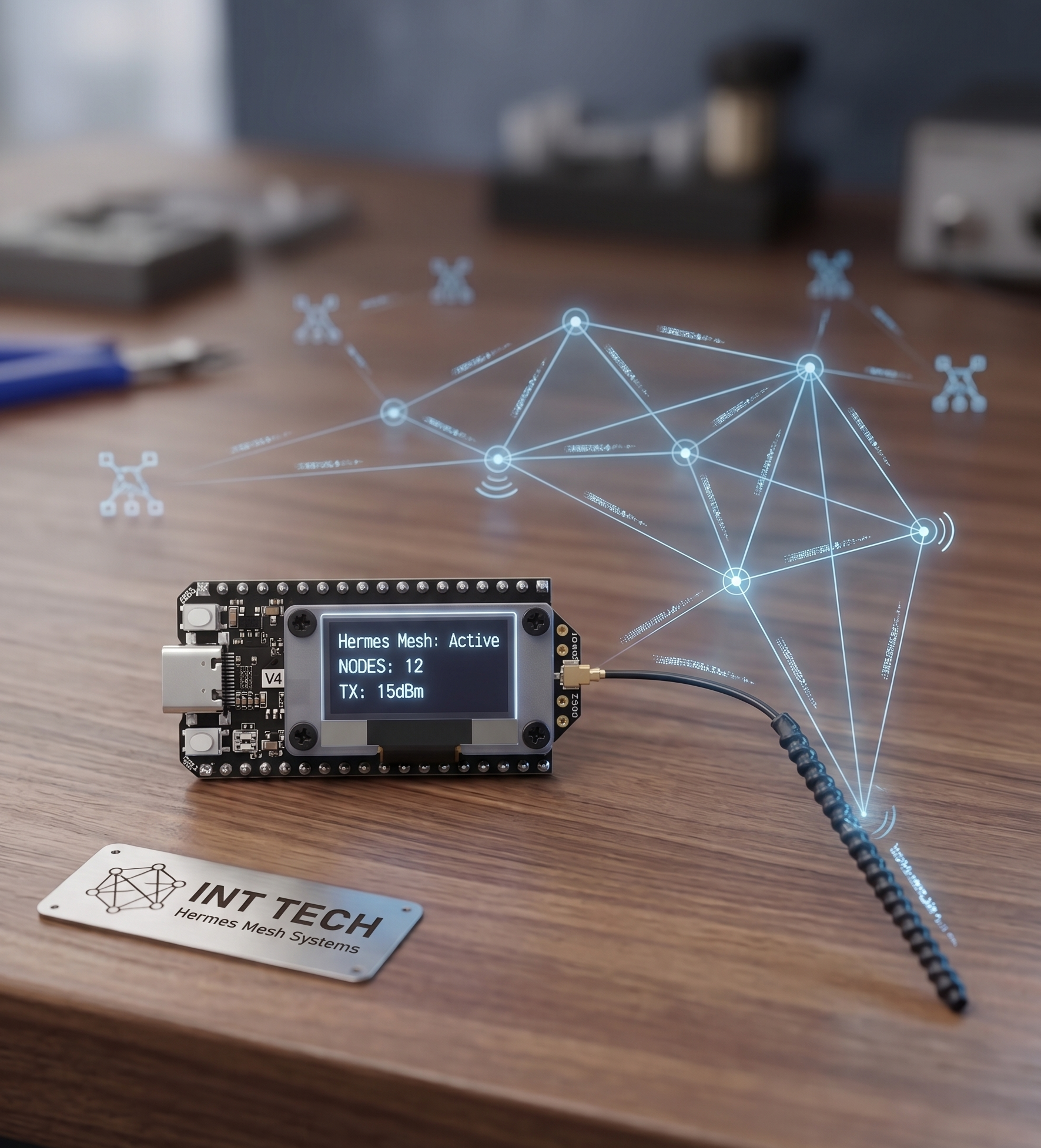 HERMES node forming a live LoRa mesh network